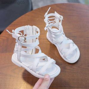 샌들 걸스 샌들 소프트 바닥 작은 공주 신발 여름 새로운 어린이 하이 로마 신발 아기 공주 비치 신발 아이 스니커즈 w0217