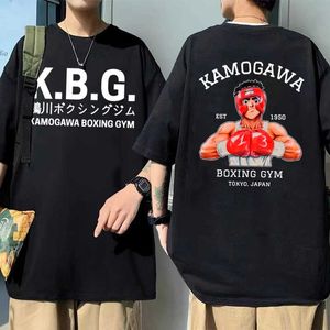 Men's T-Shirts Anime Hajime No Ippo Kamoga Boxing Gym Double Sided Print T Shirt Manga Makunouchi Takamura KGB Graphic Tshirt Men Streetwear J230217