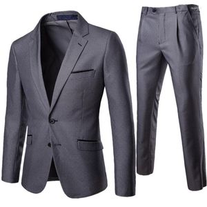 Abiti da uomo Abito da uomo Scozzese grigio scuro Completo da 2 pezzi Blazer Pantaloni Moda Slim Business Casual Abito da sposa formale