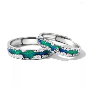 Anéis de casamento 1 par de cobre Plated Platinum esmalte o sonho azul -estrela céu ajustável casal de casal para homens, abrindo jóias de dedos