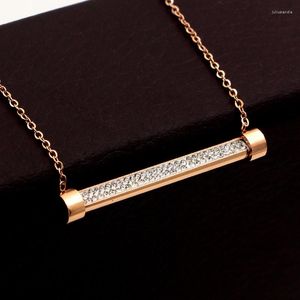 Pendant Necklaces Fashion Rose Gold Color Love Crystal Double Welding Lamp Long Column Necklace Stainless Steel Female Party Gift