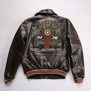 Ox head Embroidery Air flight suit Genuine Leather Jacket Men Motorcycle casual Sheepskin Leather clothing