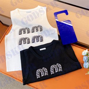 Buchstaben-Diamant-Tanktop, modisches Damen-T-Shirt, Sommer-Damen-Strickwesten, Tops, zwei Farben