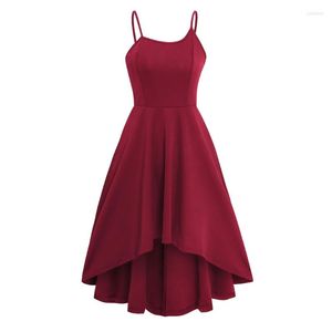 Casual Dresses Womens Spaghetti Strap Sleeveless High Low Hem Cocktail Skater Dress Ruffle Flared Swing A-Line For Women