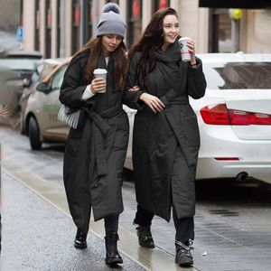 Women's Trench Coats Winter Hooded Women Coat Long Sleeve Casual Street Solid Ladies Parkas Fashion Sash Black Blue