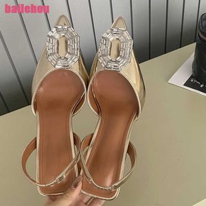 Dress Shoes Women Shoes High Heels Ladies Pumps Sandals 2023 New In Fashion Bling Pointed Toe Female Sandal Party Luxury Rhinestones Slides L230216