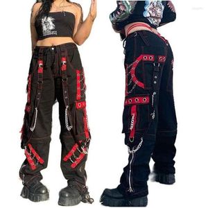 Kadın Pantolon Kadınlar Salatçısı Punk Hip-Hop Metal Zincir Pantolonlar Drape High Wadied Düz-Blej Gündelik
