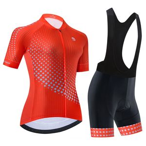 Pro kadınlar yaz bisiklet forması seti kısa kollu dağ bisikleti bisiklet giysileri nefes alabilen mtb bisiklet giysileri giyiyor V25