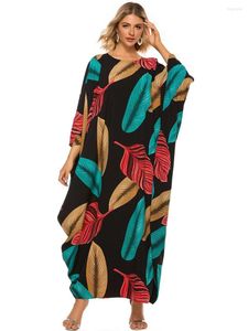 Ethnic Clothing Large Size Women Bat Sleeve Pleat Color Leaf Print Bohemian Casual Loose Dress Plus Abayas Emirates Islamic