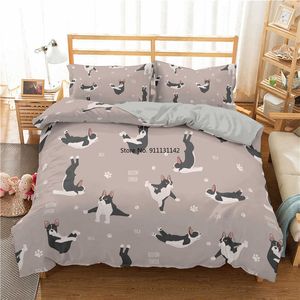 Bedding sets Cartoon Sausage Dog Pattern Down Bedcover case 3D Cute Animal Bedding Set 2/3 Twin Queen Large Bedroom Cover