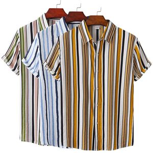 Camisas casuais de algodão de algodão de algodão camisa curta Camisa de manga curta Padrão listrado Blusa masculina havaiana para homens para menmen's