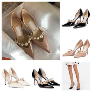 Zarif gelinlik ayakkabıları Aurelie pompalar bayan sandalet beyaz inciler lüks markalar sivri uçlu yüksek topuklu kadınlar kadın siyah yürüyüş ayakkabı, eu35-42