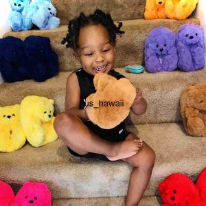 Hausschuhe Neue Farbe Teddybär Kinderpantoffel geeignet für 5-10 Jahre alte Kinderhausschlafzimmerpelzpantoffel für Jungen und Mädchen 0217V23