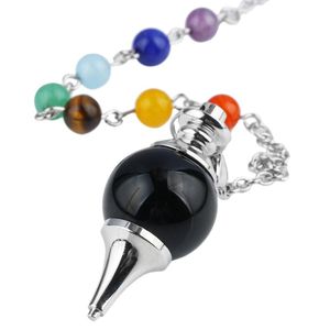 Colares pendentes Bola de pedra da gema de ágata preta com 18 mm de bola com 18 kgp de liga 7 chakra cura de reiki com miçangas pendulumdondes