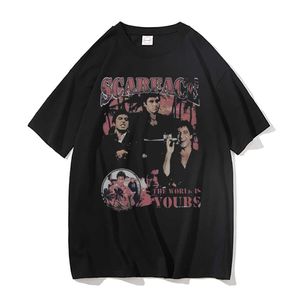 メンズ Tシャツクラシックヴィンテージスカーフェイストニーモンタナビッグガンリトルフレンドメンズ Tシャツパチーノギャング映画 Tシャツ男性女性原宿 Tシャツ J230217