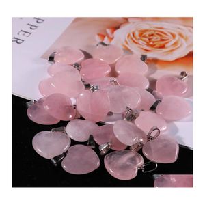 Charms Rose Quartzs Crystal Natural Stone Heart Pendants Beads 20 мм для DIY Ювелирные изделия изготовления ожерелья драгоценные камни с каплями Dh7dt