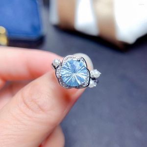 Cluster-Ringe 2023 Est Blue Topaz Ring 8x8mm Natürlicher Edelstein Feiner Schmuck für Frauen Party Geschenk Echt 925 Sterling Silber Store Sale