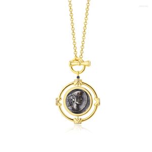 Pendant Necklaces Vintage Cameo Antique Coin Necklace Stylish Chic Gold Color Cross Chain With Toggle Clasp For Women Fashion Jewelry