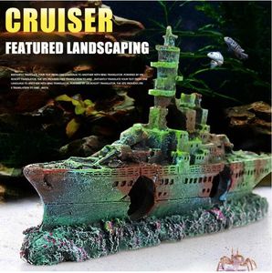 Resin Craft Wreck Boat Sunk Battleship War Ship Fish Tank Aquarium Ornament