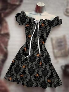Sukienki swobodne 2023 Horror Horror Halloween kostium długi sukienka Hawajska boho z dyni z krótkim rękawem 3D