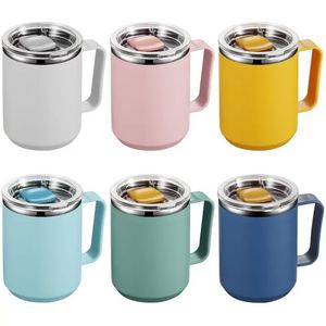 15oz Double Wall Stainless Steel Mug with Handle and Lid Portable Insulated Cup for Outdoor Traveling Drinking Water Tea New tt0217