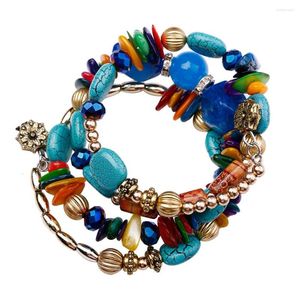 Pulseiras de charme miqiao color ágata de pedra stops boho camadas rosa pulseira de mandíbula Braça de banda para mulheres amigas jóias de presente