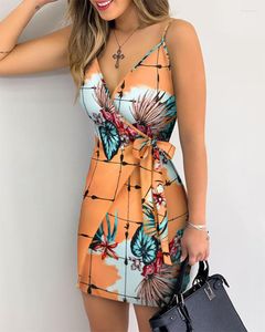 Vestidos casuais verão cotágecore feminino spaghetti tira backless mini vestido 2023 impressão vintage boho sexy bodycon vestidos roupas de praia