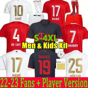 Camisolas de futebol do Bayern de Munique Fãs Versão do jogador 22 23 MANE SANE HERNANDEZ GNABRY GORETZKA COMAN MULLER DAVIES KIMMICH Camisa de futebol masculina infantil kit 2022 2023