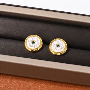 Nuovo perno rotondo a forma di girasole intarsiato con orecchini di perle Oro 925 Ago in argento Accessori per gioielli temperamento femminile nobile