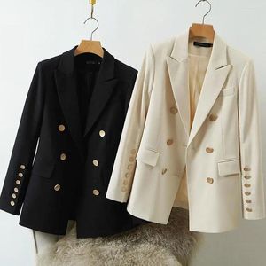 Kvinnors kostymer eleganta dubbelbröst blazers kvinnor 2023 vårlång ärm hackade krage rockar kvinna kontor lady blazer jackor ytterkläder