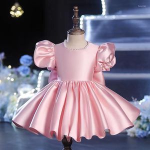 Girl Dresses Baby Dress Pink Beads Princess Vestidos Children Wedding Birthday Ball Gown Baptism Party For Summer Costumes