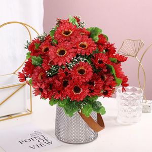 Dekorativa blommor 13 Solrosor Dekorerade konstgjorda livsliknande siden Daisies Family Vase Flower Arrangement Wedding Party Decoratio