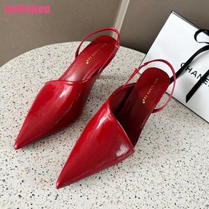 Elbise Ayakkabı 2023 Kadın Pompalar Kadın Ayakkabıları İnce Yüksek Topuklu Slingbacks Yeni Moda Kaydı Kırmızı Bayanlar Sandalet Sandal Ayak Ayakkabı Slaytları L230216