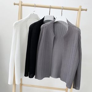 Women's Knits Women Air-conditioned Shirt Knitted Cardigan Top Open Stitch Long-sleeved Pleated Short Coat Thin Autumn All-match Office