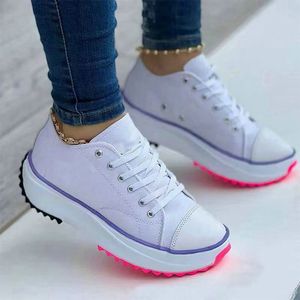 Dress Shoes Casual Women Canvas Platform Lace Up Sneakers Fashion Ladies Outdoor Walking Tenis De Damas 230217