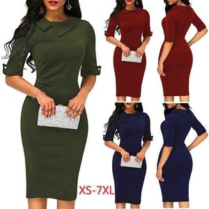 Vestidos casuais mulheres primavera no verão colarinho de colarinho de trabalho vintage elegante escritório de negócios lápis Mini vestido grande tamanho xs-8xl l230217