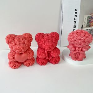 Velas rosa urso coração molde de buquê FLOR VALENTINE'DAY DIY SHAPE SHOPE SILICONE VELA MOLF 230217