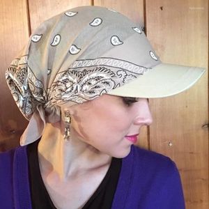 Beralar Kadın Boho Paisley Floral Bandana başörtüsü kravat düğümü güneş şapka yaz ayarlanabilir pamuklu beyzbol şapkası türban kare vizör eşarp