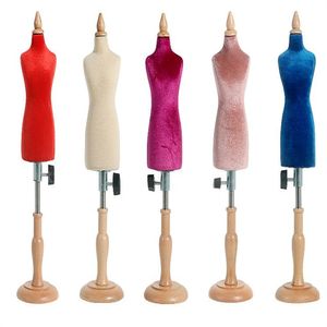 Profissional 1/4 Sewing Female Cloth Art Mannequin Half Body Jewellery Scale Teaching Tailor Wood Manikin Disk Base Can Pin E154