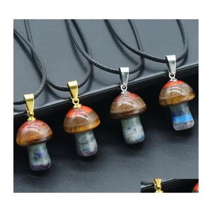 Colares de pingentes de escultura de pedra natural formato de cogumelo reiki cura de cristal cura para mulheres entrega de j￳ias pingentes dh9jl