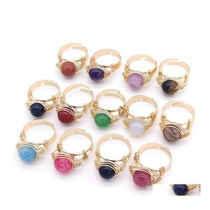 Pierścień Ring Ręczny koralik zawinięty Kamienny palcem Pierścienie Reiki Healing Naturalne ametystki Agaty Rose Quartz Opal Party Wedding Dhflc