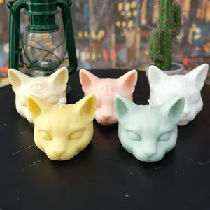 Ljus Diy Three Eyed Cat Harts Mold Head Pips Ornament Soap 3D Evil Candle Mold Silicone Mold 230217