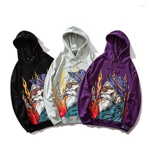 Hoodies masculinos 2023 desenho animado de hip hop do homem velho fumando fumando pullover de rua urbano harajuku moletons de outono de outono