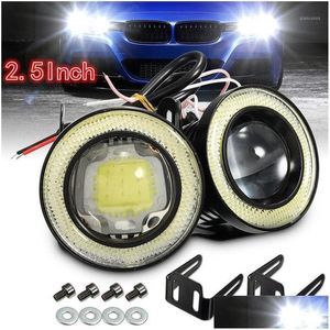 Other Car Lights 2Pcs 2.5 3.5 Inch Projector Cob Led Fog Light Halo Angel Eyes Rings Drl White 12V Road Lamp 1 Drop Delivery Mobiles Dhgdk