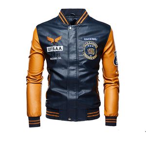 Giacche da uomo Moto Pelle Uomo Patchwork PU Baseball Moda Ricamato Uomo di alta qualità 230217