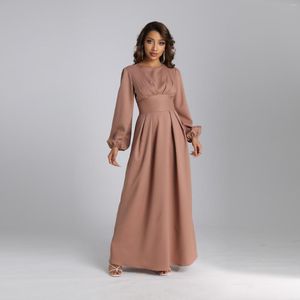 Ethnic Clothing Muslim Dress Women Middle East Robe Femme Musulmane Arab Slim Waist Solid Color Elegant Dresses Dubai Abayas For