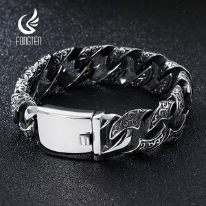 Charm Armbänder Fongten Hip Pop Herren Kubanische Gliederkette Armband Punk Edelstahl Vintage Schwarzer Mann Armband Armreif Wikinger Schmuck 230216