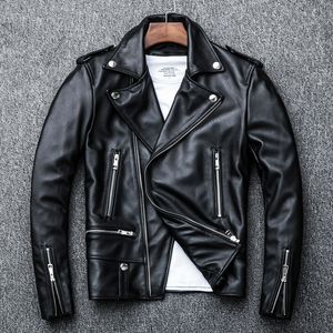 Men's Leather Faux Spring Classical Perfecto Jacket Genuine Motorcycle Jackets Zealand Sheepskin Black Coat Slim Suit 230217