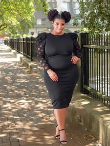 プラスサイズのドレス服の女性ファッション大型ドレス長袖タイトな黒カットボディコン卸売ドロップ