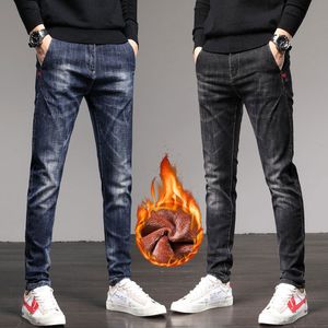 Jeans maschile allungare pantaloni slim fit inverno peluche spesse calda 230216